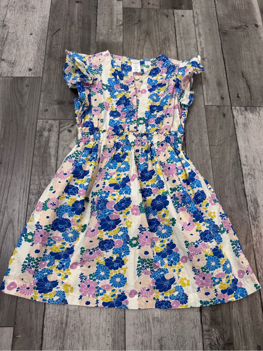 Crewcuts J Crew Girls 8 Floral Print Dress Blue Pink Flowers Cap Sleeve